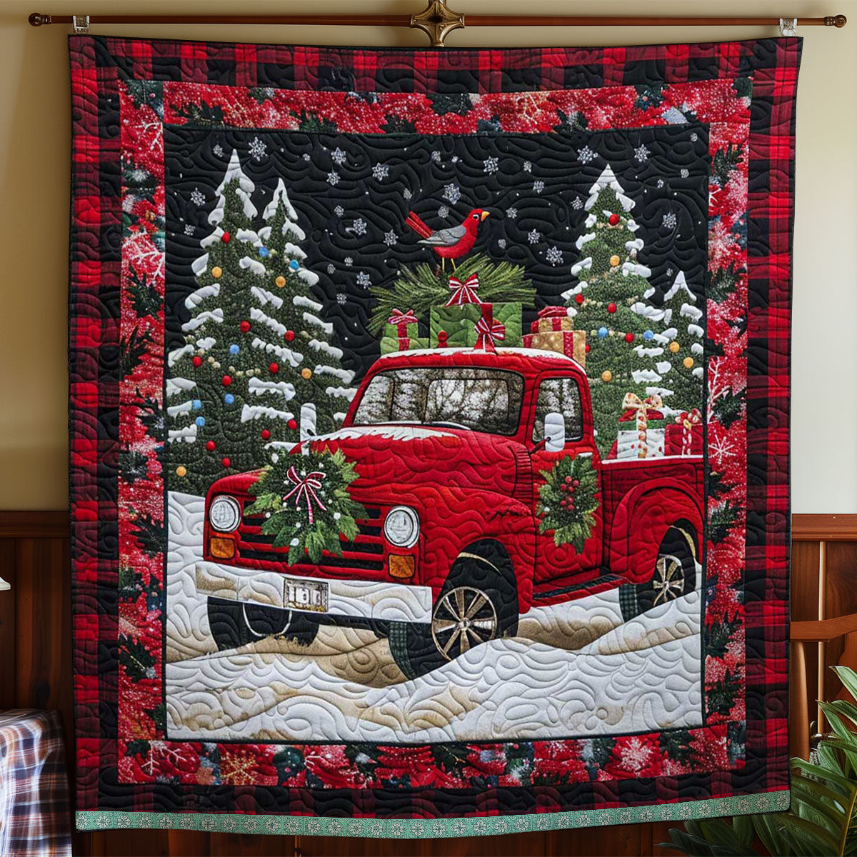 Festive Red Truck Journey WN1109006CL Quilt