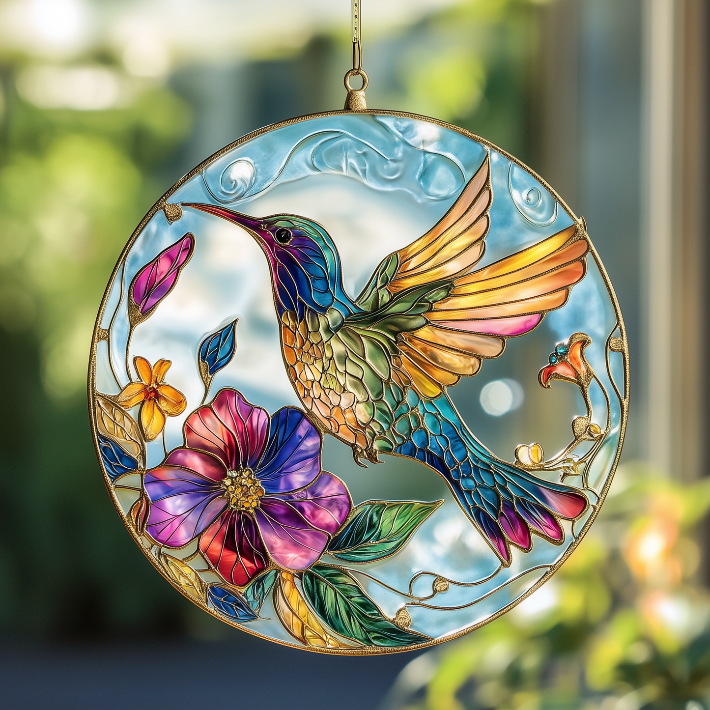 Hummingbird WU2709003CL Stained Glass Suncatcher