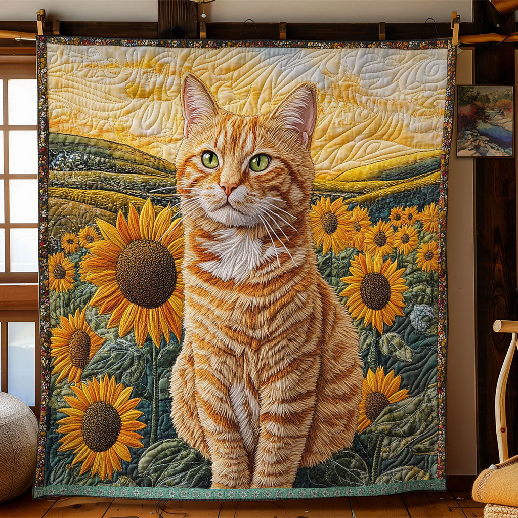 Orange Tabby Cat Sunflower WT2702104CL Quilt