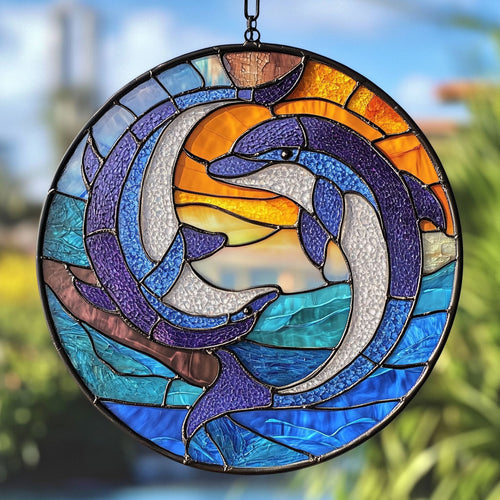 Dolphin  WU1510033CL Stained Glass Suncatcher