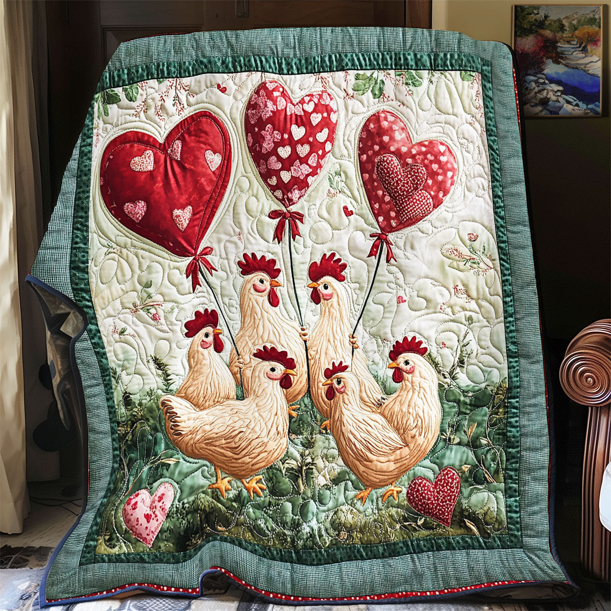 Heart Balloon And  Chicken WY1701043CL Quilt