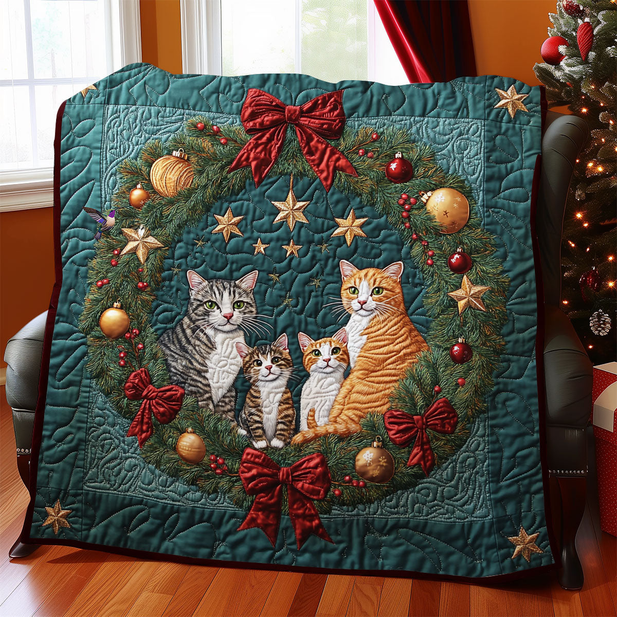 Christmas Wreath Cat WY1911078CL Quilt