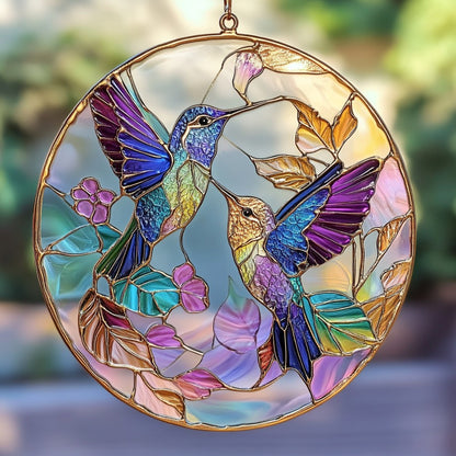 Hummingbird Purple Light WU0611095CL Stained Glass Suncatcher