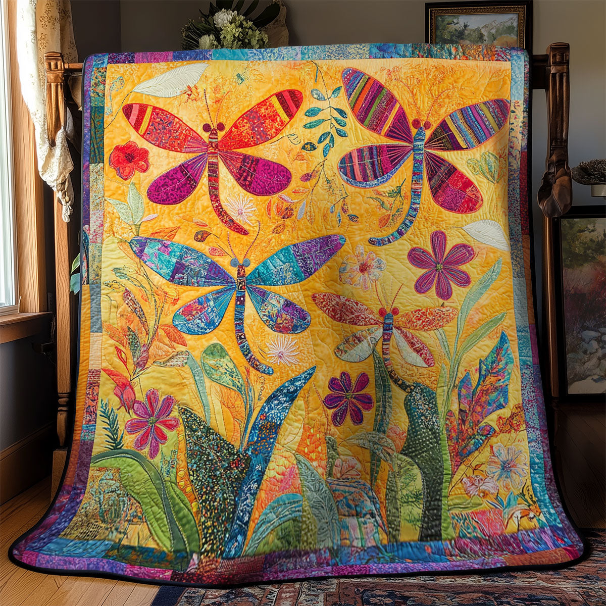 Dragonfly In Morning Garden WY2702063CL Quilt