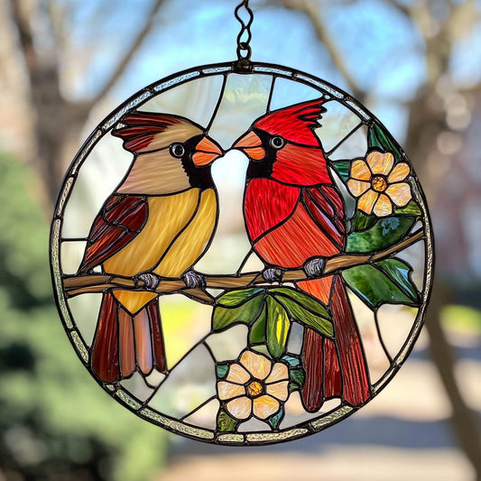 Cardinal Bird WJ0411038CL Stained Glass Suncatcher