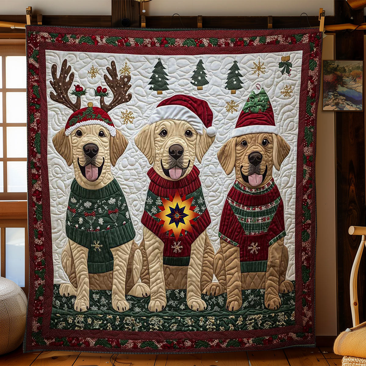 Festive Labrador Trio WN1112013CL Quilt