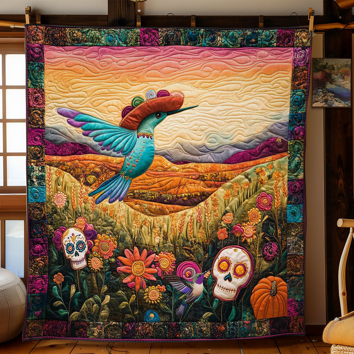 Hummingbird Fiesta Skulls WN2011132CL Quilt