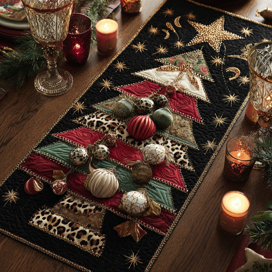 Golden Star Christmas Tree XR2111013CL Quilted Table Runner