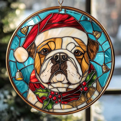 Santa Bulldog WN0711051CL Stained Glass Suncatcher