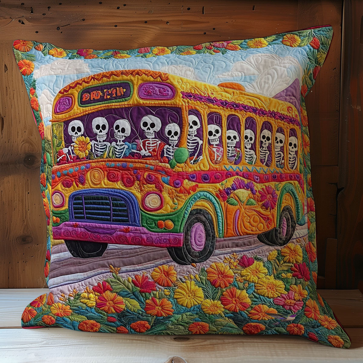 Bus Of Skeleton WY1712076CL Quilt Pillow Case