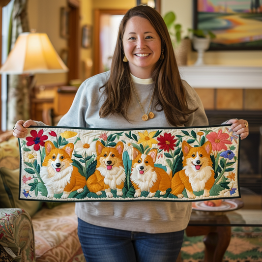 Cute Corgi WJ1109045CL Quilted Table Runner