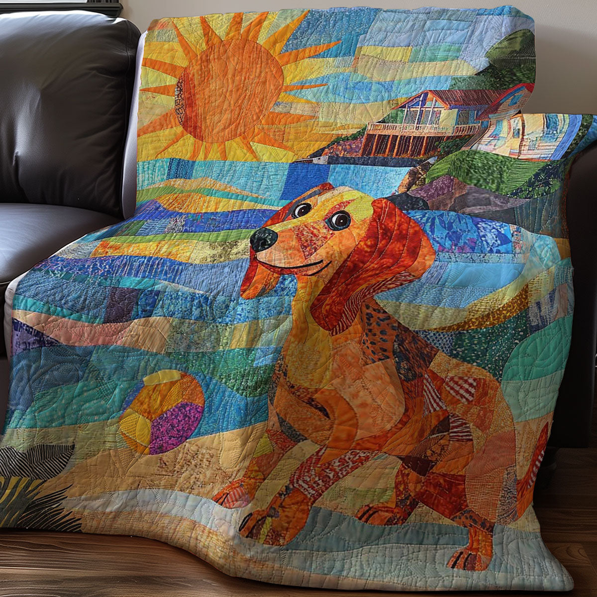 Dachshund Beach Sun WP0108017CL Quilt