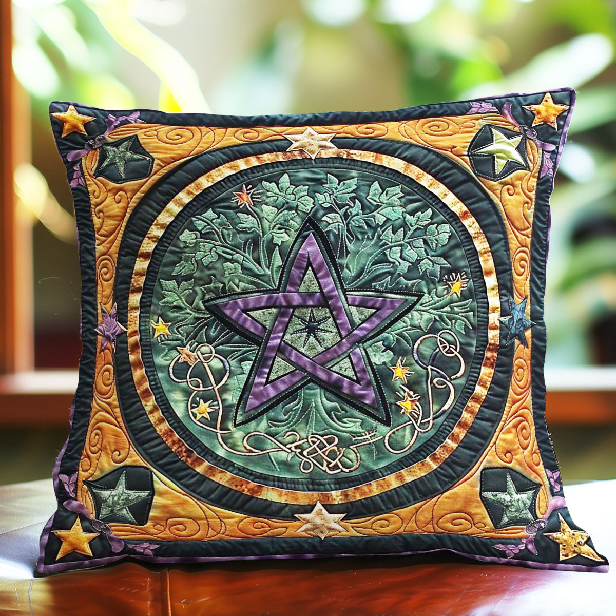 Gold Pentacle Wicca WP3007018CL Quilt Pillow Case