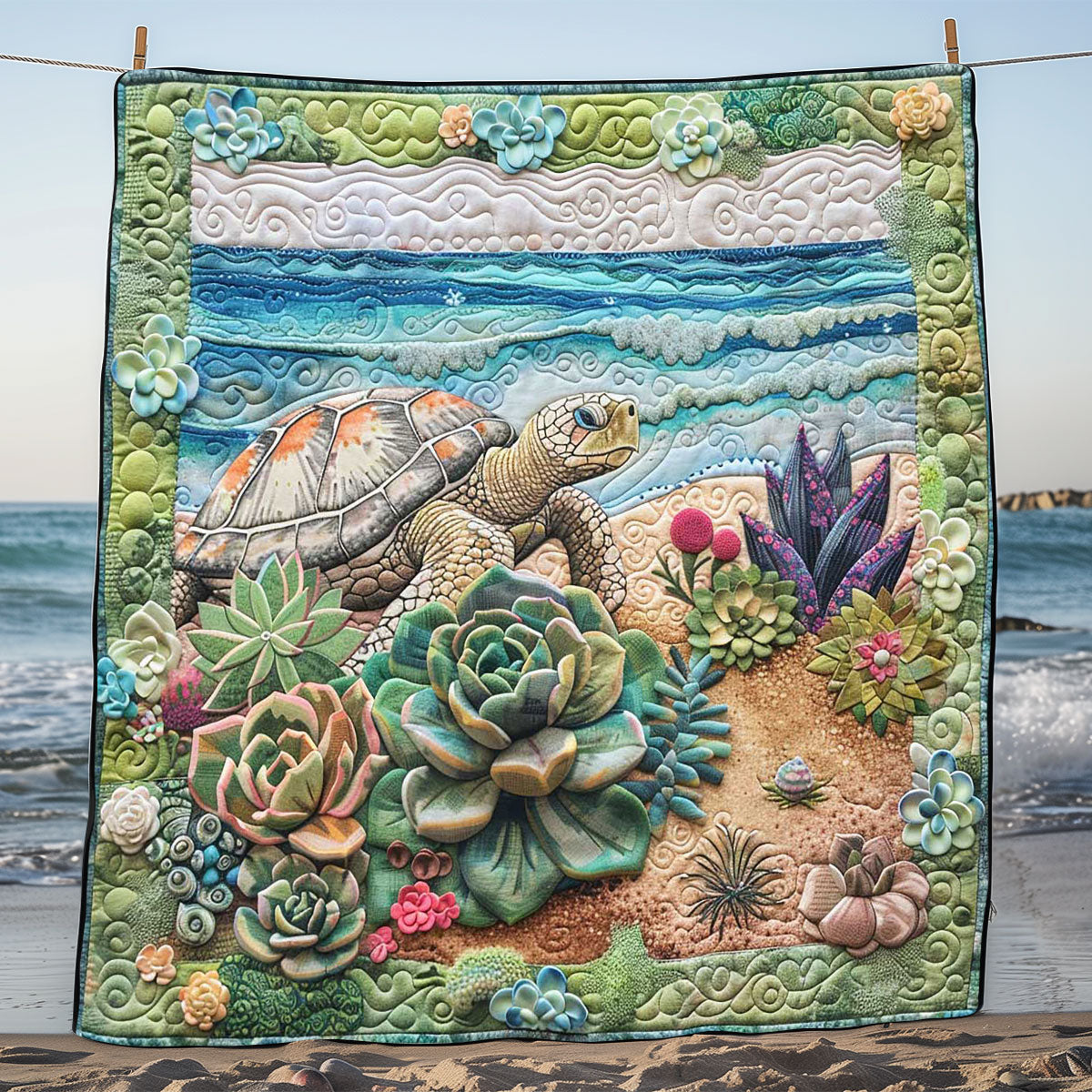 Succulent Beach Turtle WP2008053CL Quilt