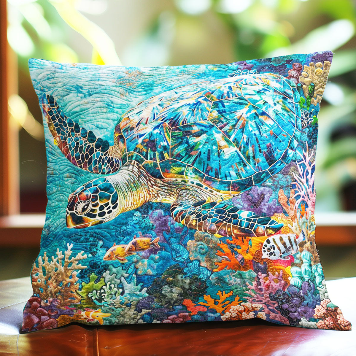 Turtle Mosaic Coral WP3007012CL Quilt Pillow Case