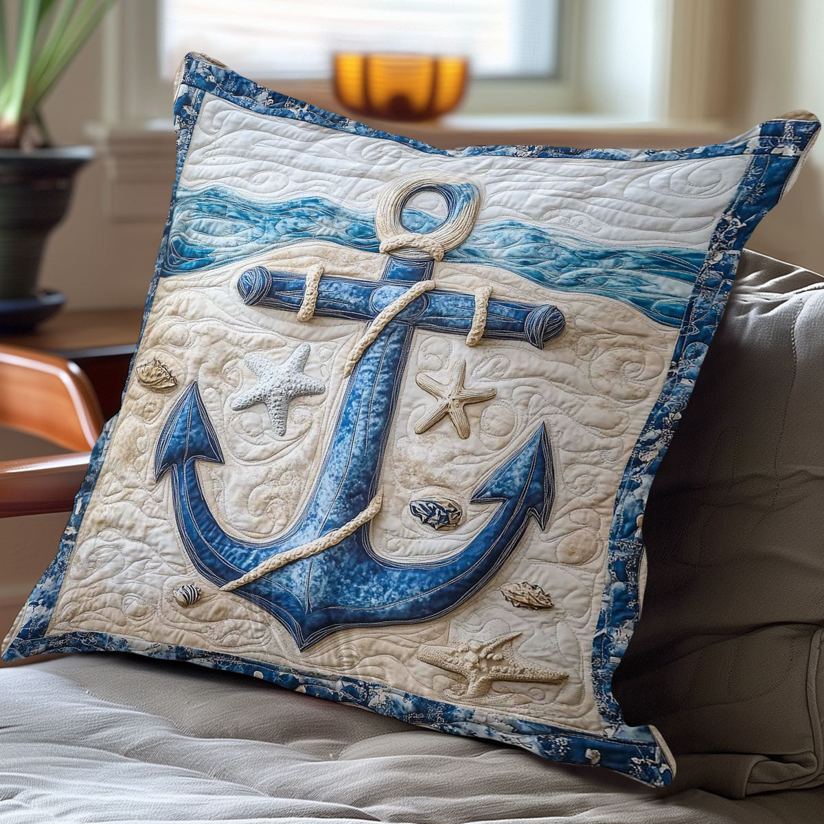 Blue Anchor Beach WP0108034CL Quilt Pillow Case