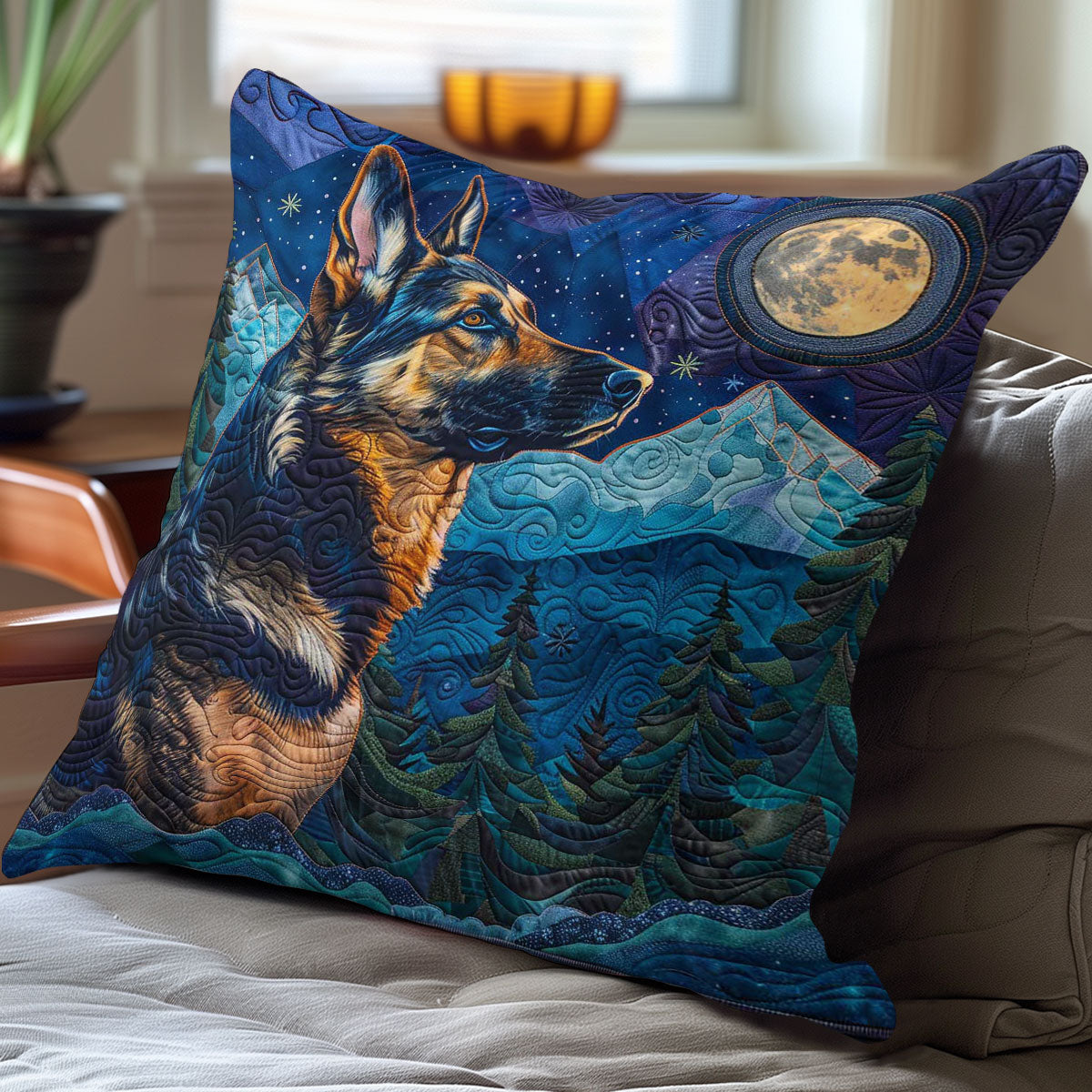 German Shepherd Moon WP3007002CL Quilt Pillow Case