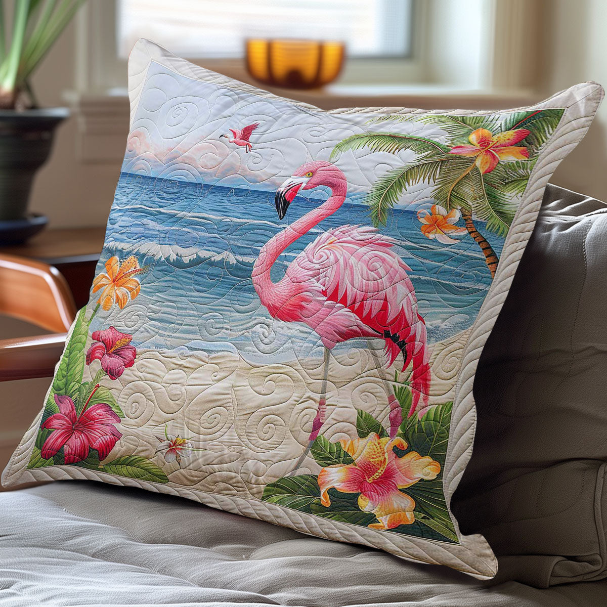 Hawaii Beach Flamingos WP3007011CL Quilt Pillow Case