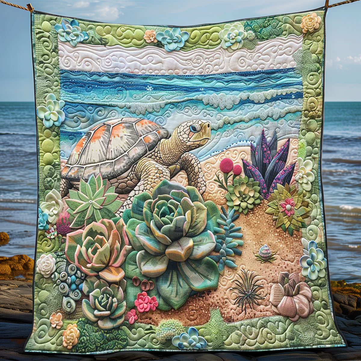 Succulent Beach Turtle WP2008053CL Quilt