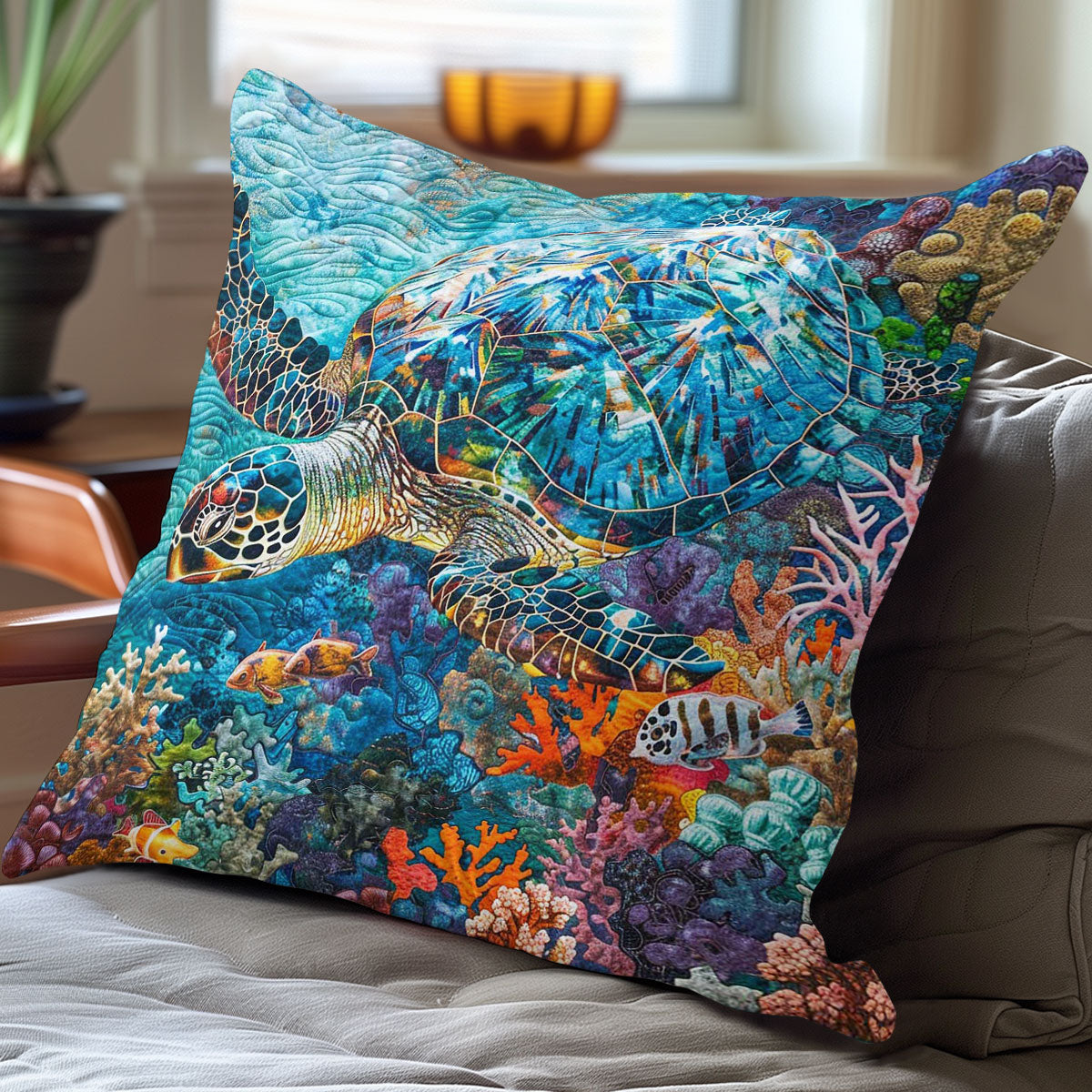 Turtle Mosaic Coral WP3007012CL Quilt Pillow Case