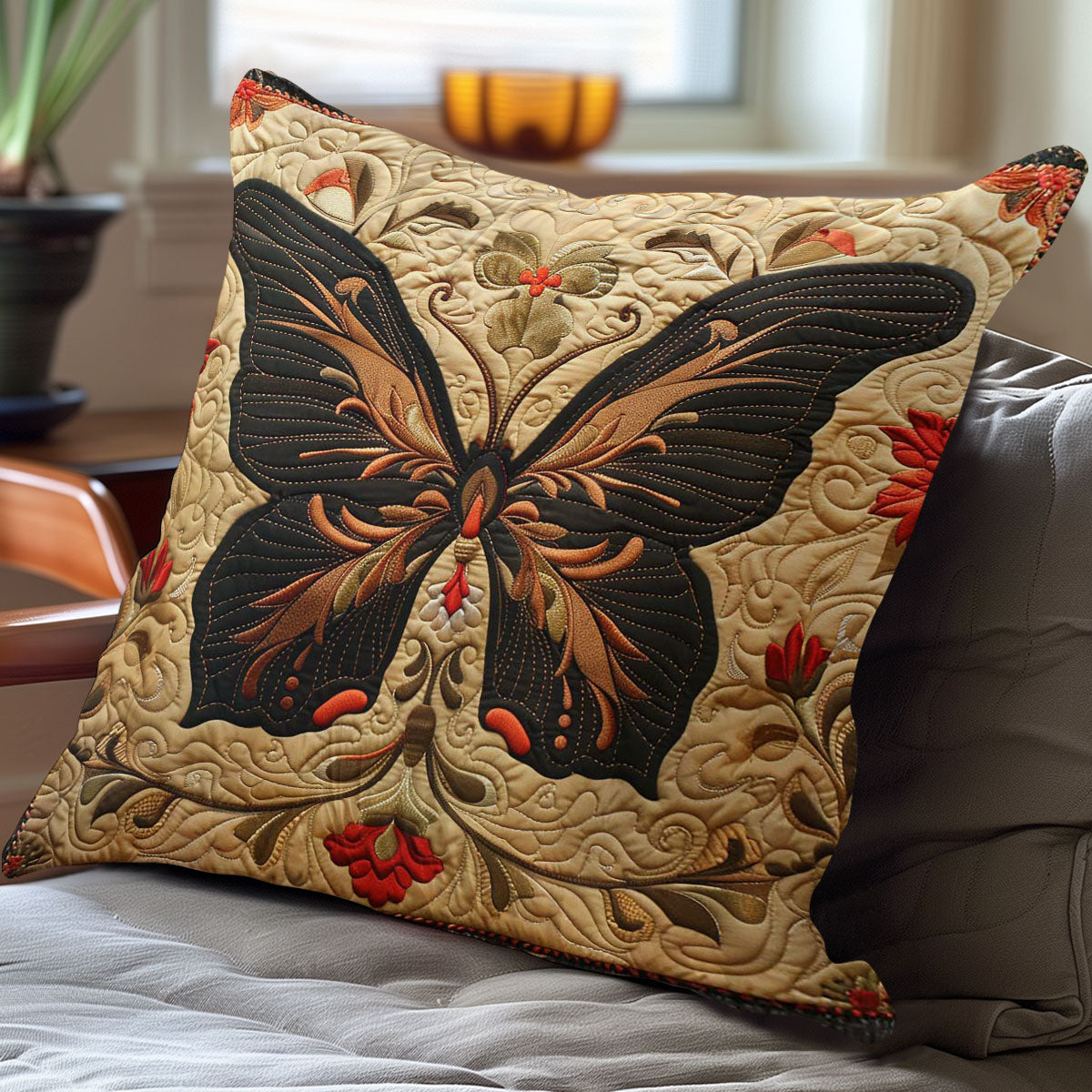 Vintage Butterfly Red Flower WP3007007CL Quilt Pillow Case