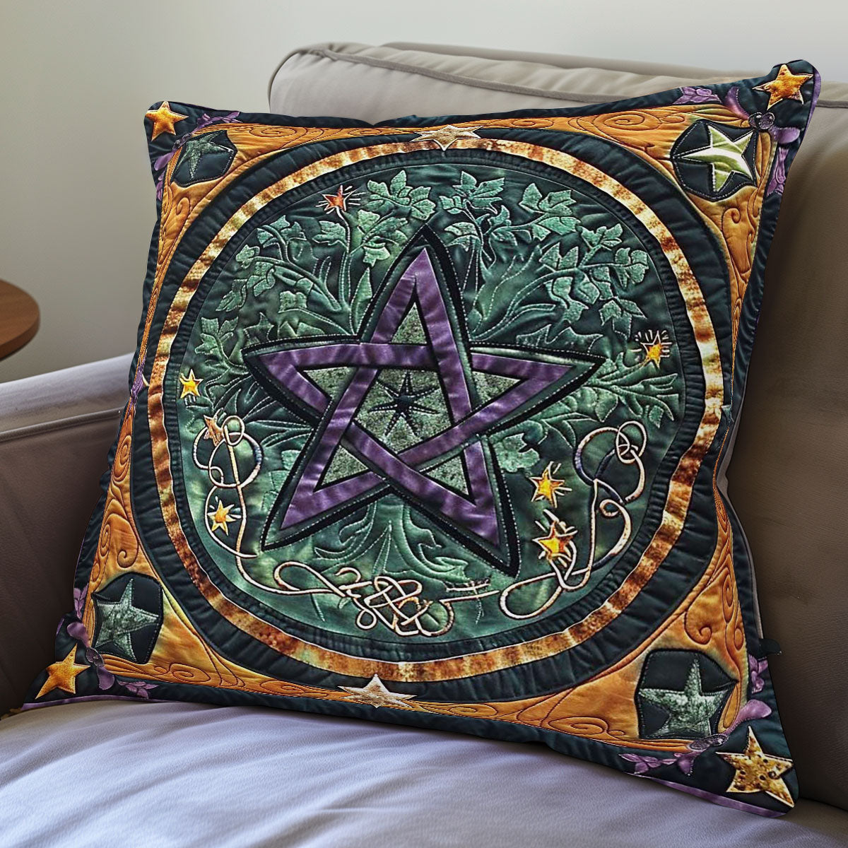 Gold Pentacle Wicca WP3007018CL Quilt Pillow Case