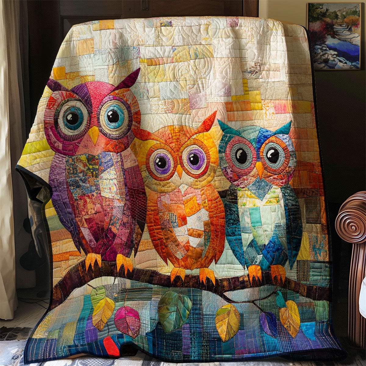 Colorful Owl on Branches WP0108010CL Quilt
