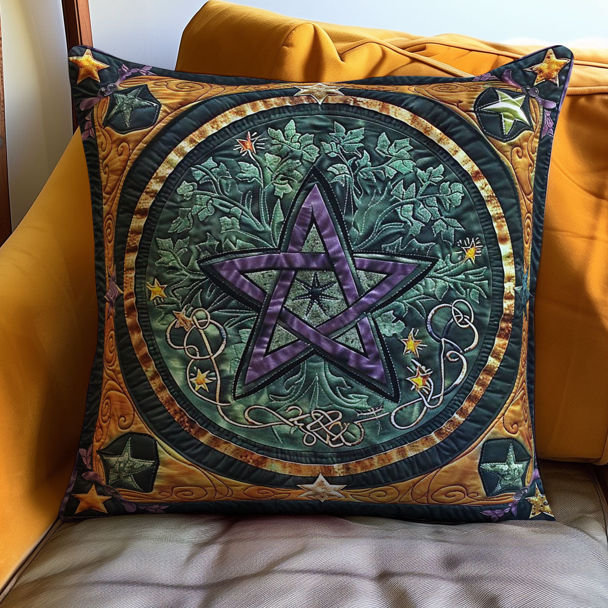 Gold Pentacle Wicca WP3007018CL Quilt Pillow Case