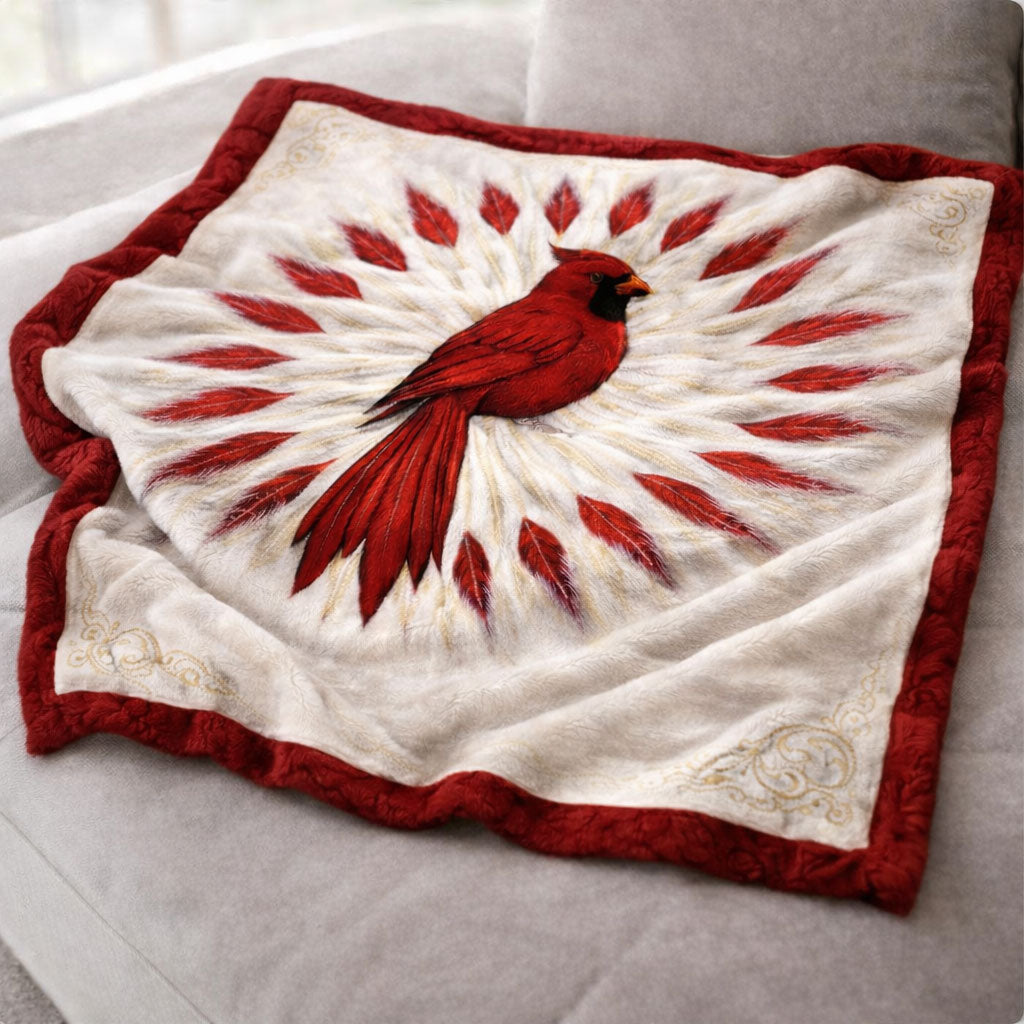Scarlet Cardinal Feather KL1901003CL Faux Fur Throw Blanket