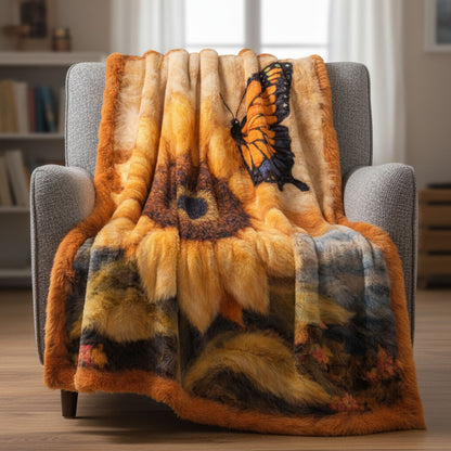 Giant Sunflower And Monarch WJ1401001CL Faux Fur Throw Blanket