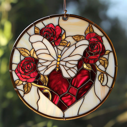 Rose Heart Butterfly WY2202202CL Suncatcher