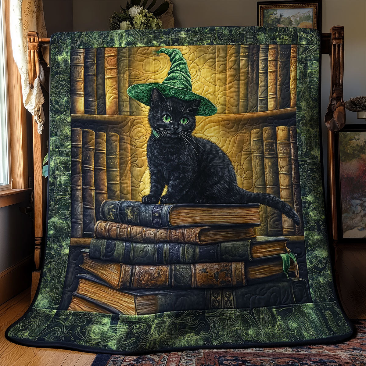 Witch Cat In Library WY0901068CL Quilt