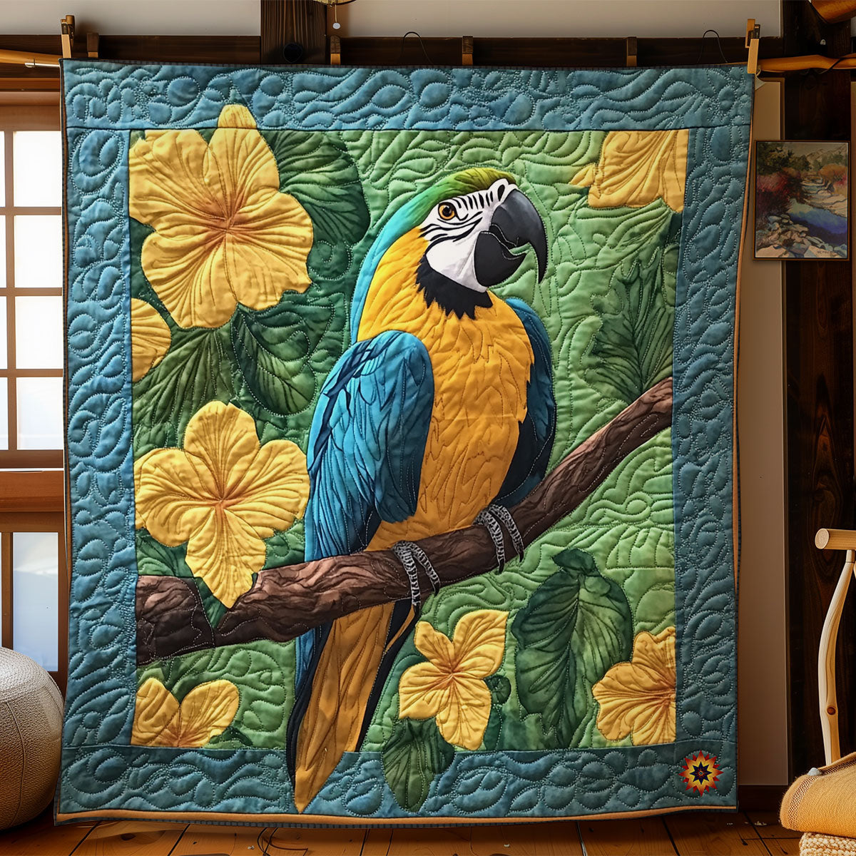 Yellow FLower And Parrot WY0611029CL Quilt