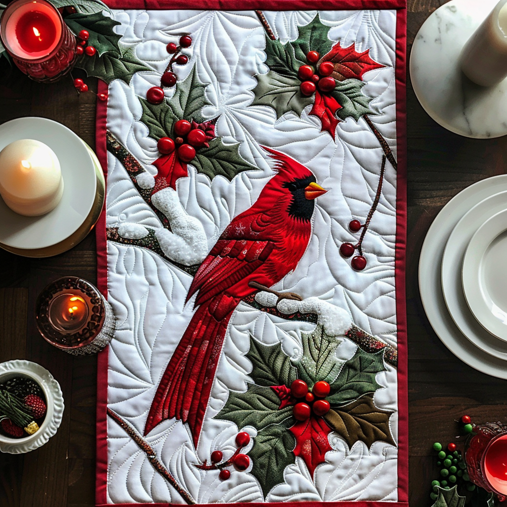 Red Berries And Cardinal XR1909011CL Quilted Table Runner