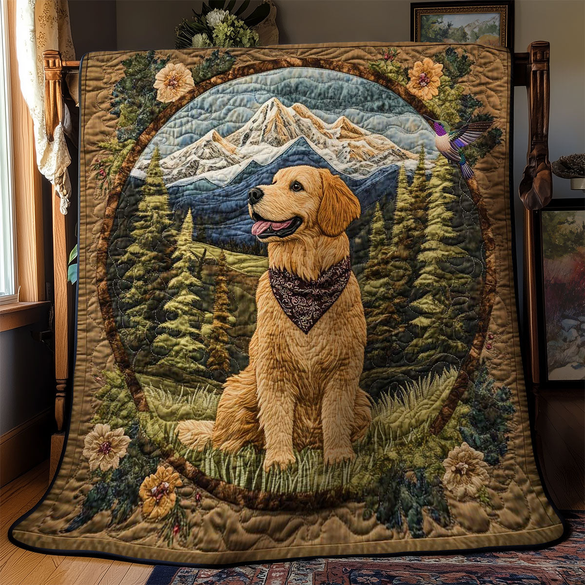 Golden Retriever Cozy Woods WN2810007CL Quilt