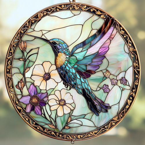 Sunlit Hummingbird WN0611123CL Stained Glass Suncatcher