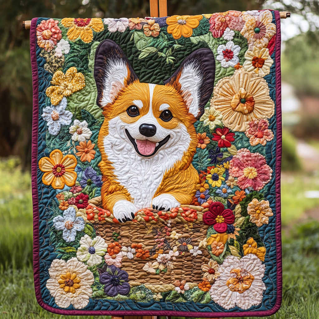 Corgi In Bloom Basket WN2309023CL Quilt