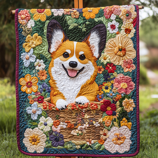 Corgi In Bloom Basket WN2309023CL Quilt