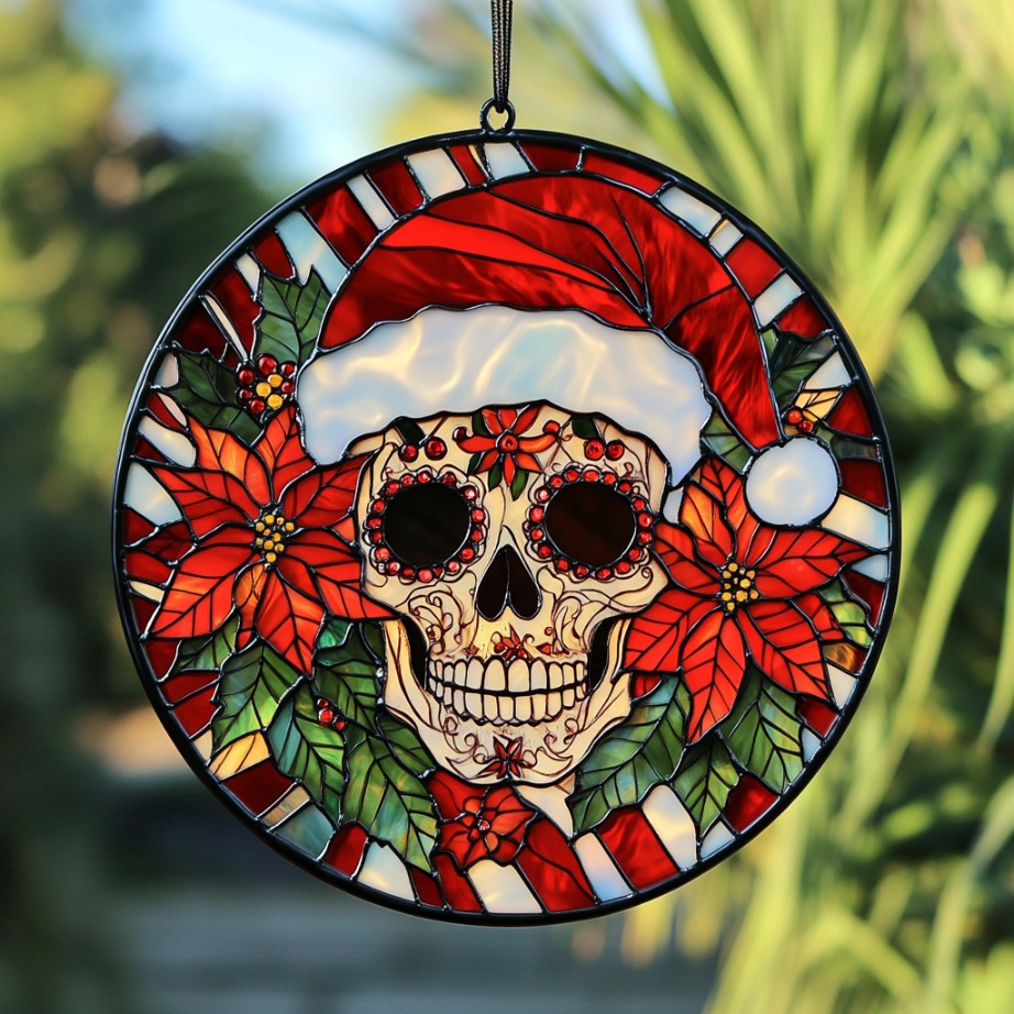 Skull Santa WU0711093CL Stained Glass Suncatcher