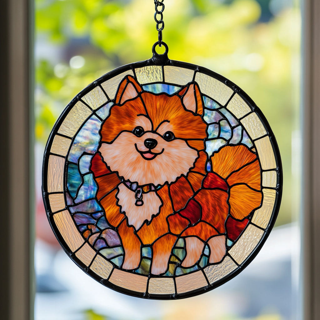 Cute Pomeranian WJ2810037CL Stained Glass Suncatcher