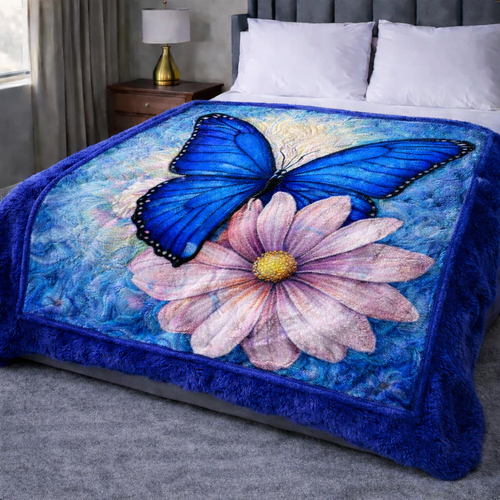 Mystic Blue Butterfly QA2701003CL Faux Fur Throw Blanket