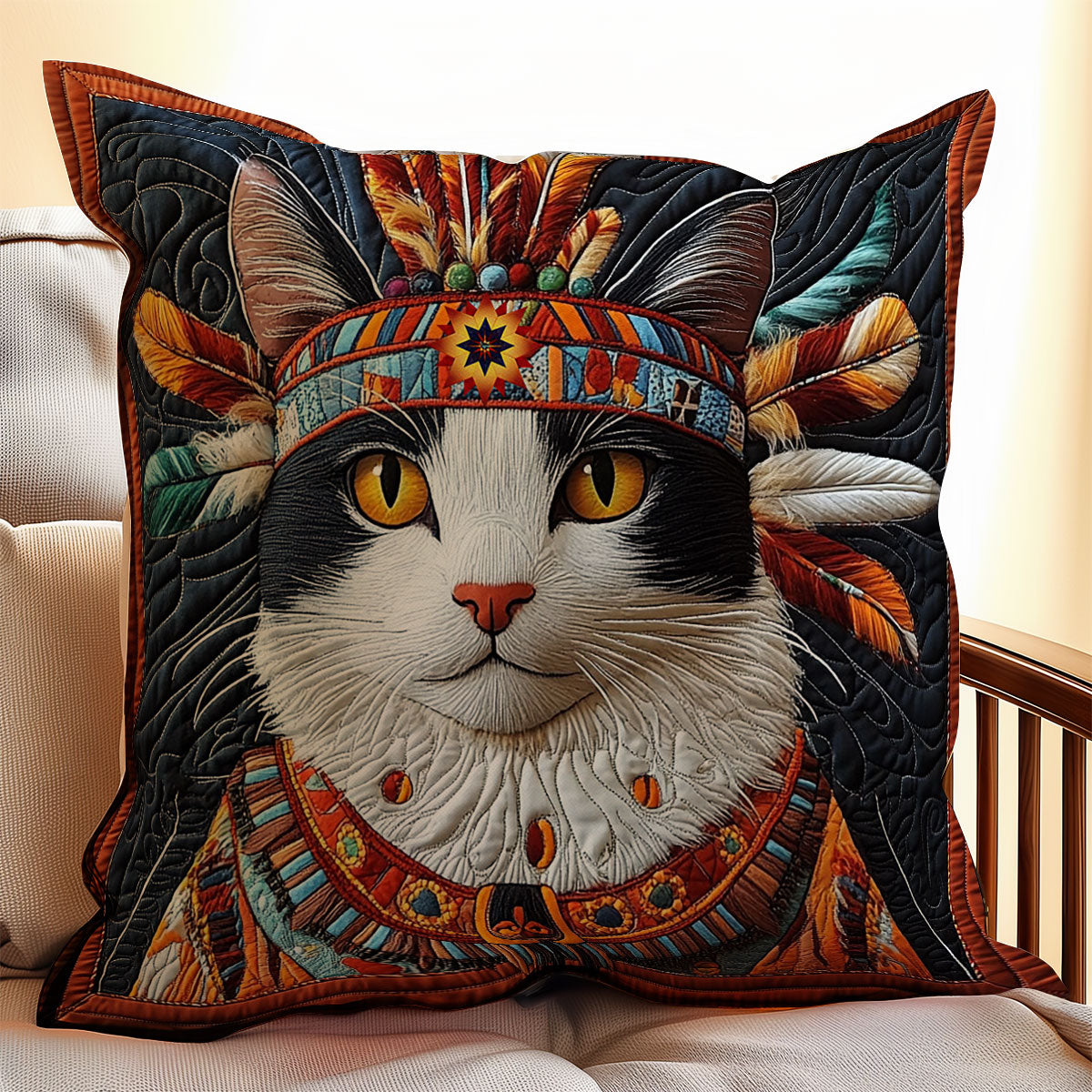 Native American Cat WY2911078CL Quilt Pillow Case