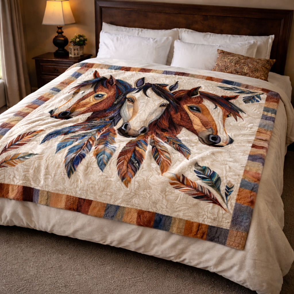 Trio Native Horse QA2201003CL Faux Fur Throw Blanket