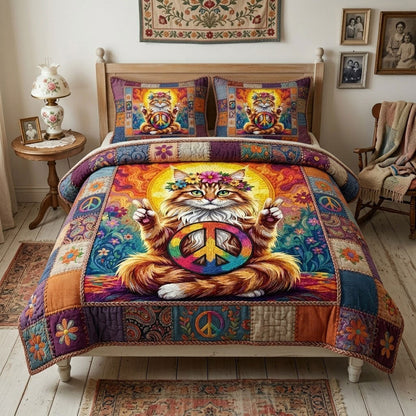 Peaceful Hippie Cat Patchwork WN0304006CL Duvet Cover Set