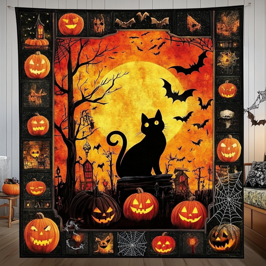 Cat of the Midnight Pumpkin Patch Quilt MH2309002CL Quilt