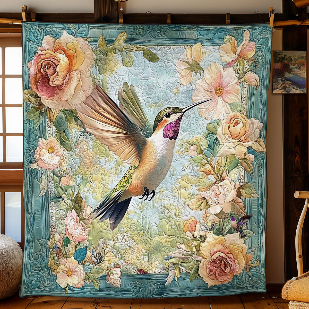 Flower Hummingbird WY2111031CL Quilt