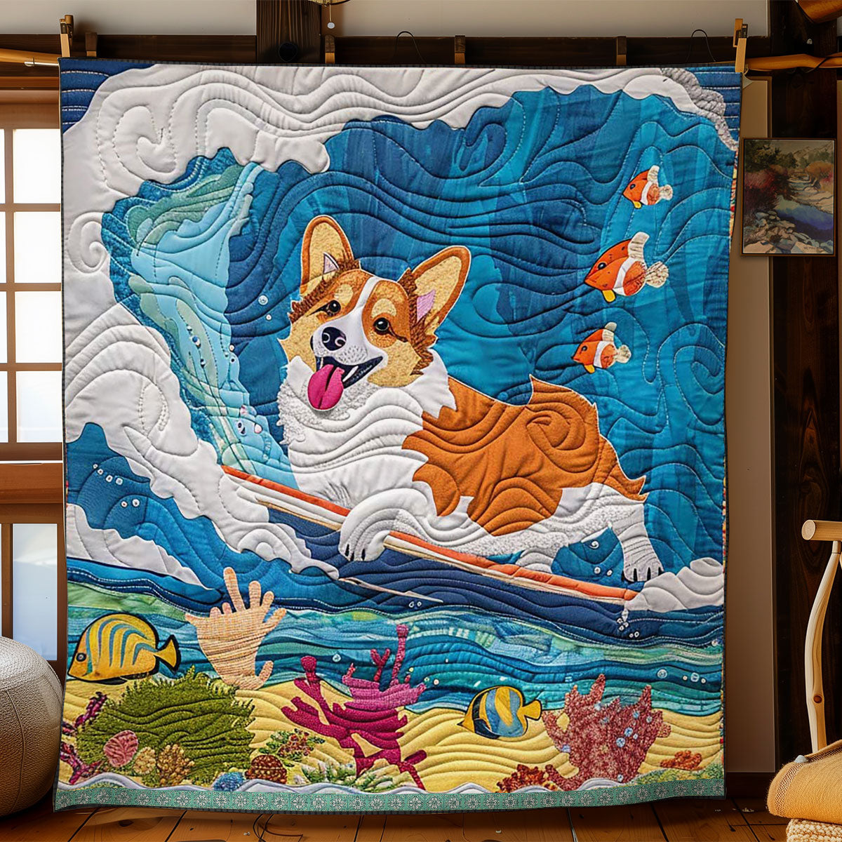 Surfing Corgi WJ2409024CL Quilt