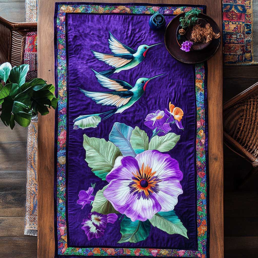 Hummingbird's Violet Blossom WN2709036CL Quilted Table Runner