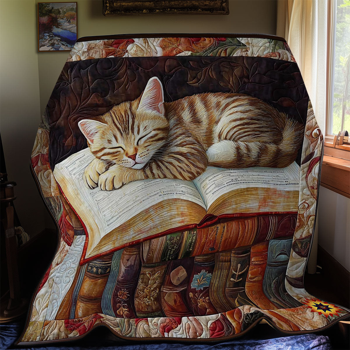 Sleeping Cat In Book WY1112019CL Quilt