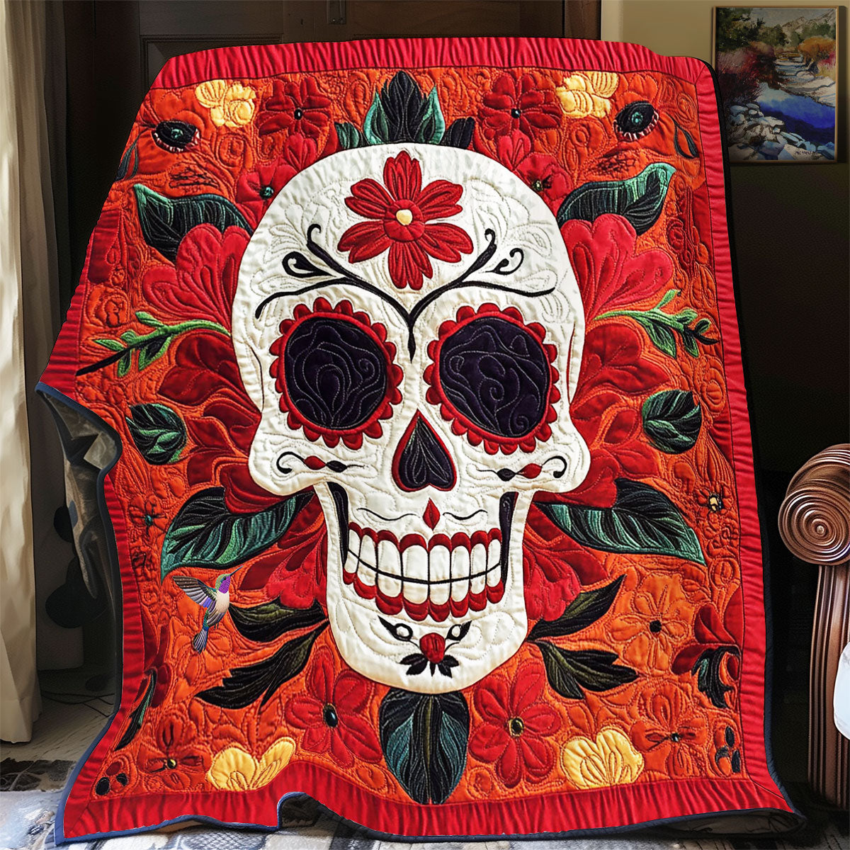 Orange Flower Skull WY2811036CL Quilt